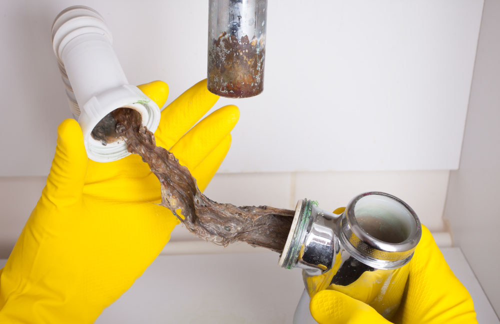 Washbasin's siphon cleaning in a bathroom